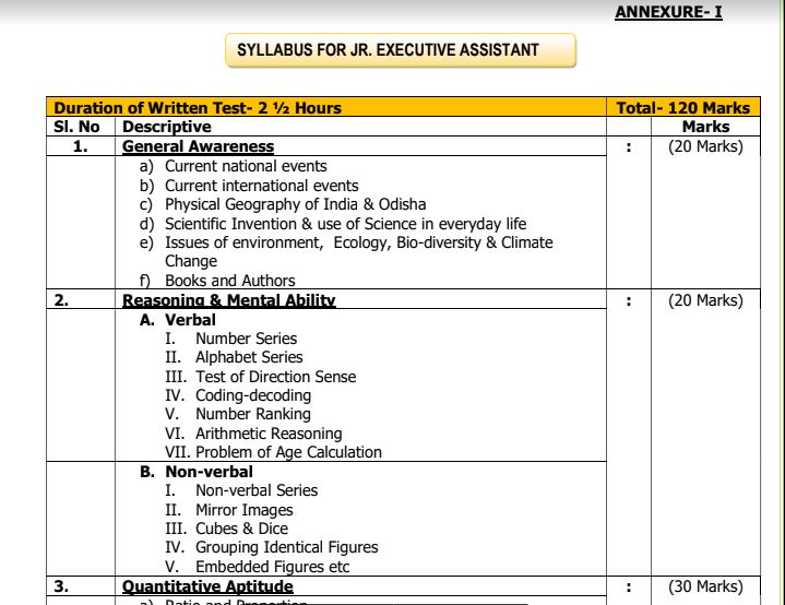 OMC Junior Executive Assistant Syllabus 2020