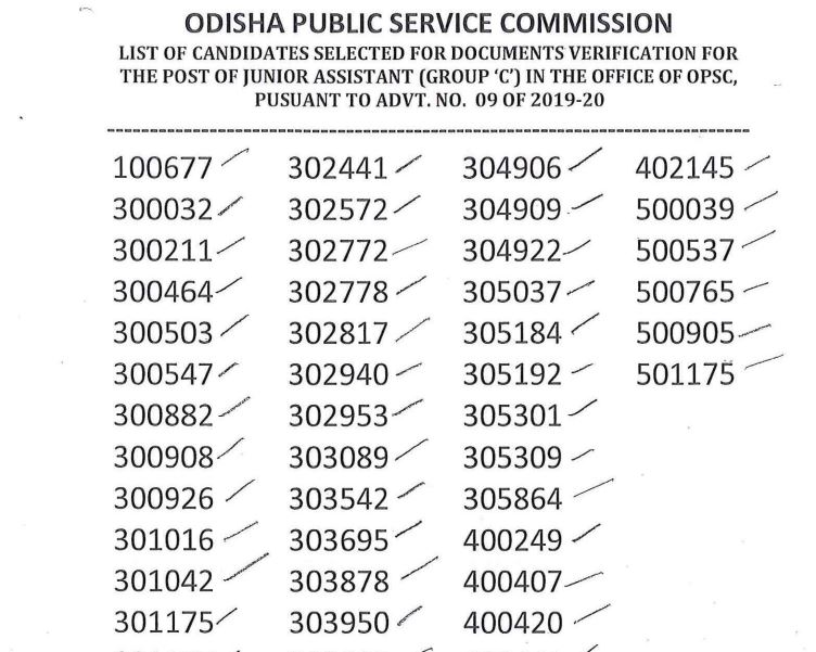 OPSC Junior Assistant Result 2020