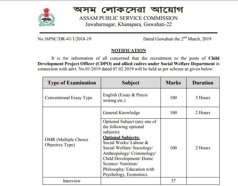 APSC CDPO Syllabus 2020 PDF