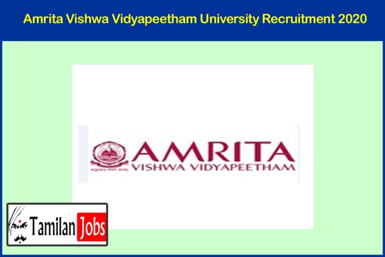 Amrita Vishwa Vidyapeetham University Recruitment 2020 Out – Apply Junior Research Fellow Jobs