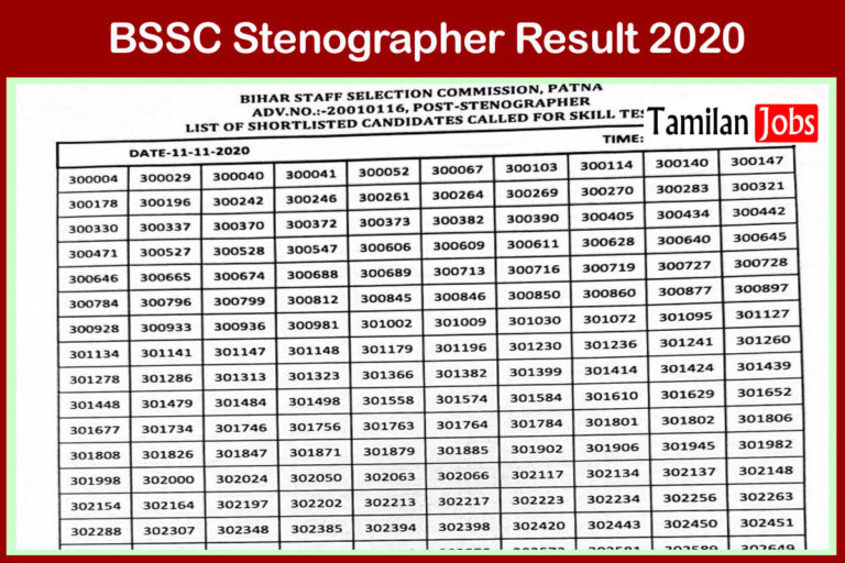 BSSC Stenographer Result 2020