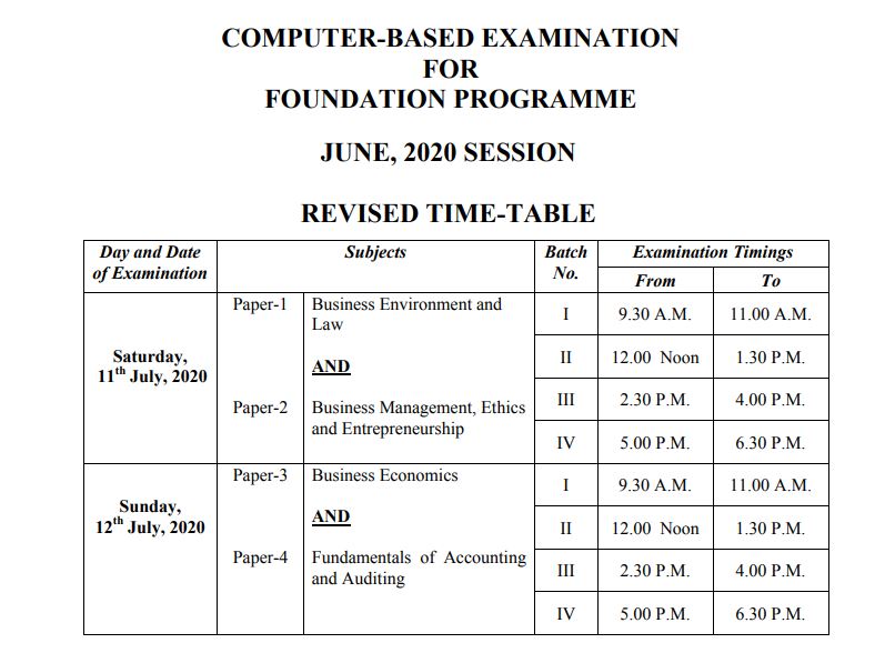 ICSI Foundation Programme Revised CBT Date 2020