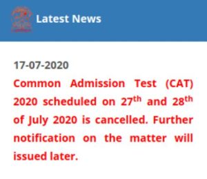 CUSAT CAT Exam Date 2020