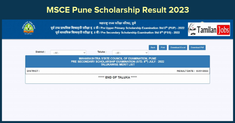 MSCE Pune Scholarship Result 2023