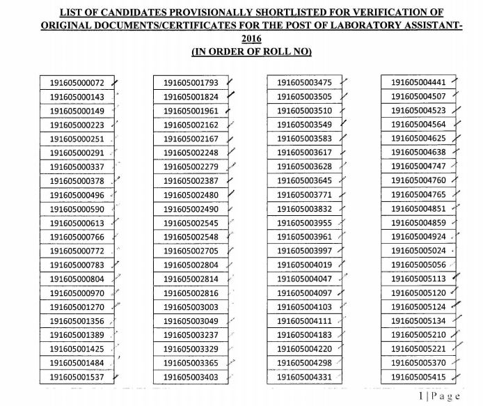 OSSC Laboratory Assistant Result 2020