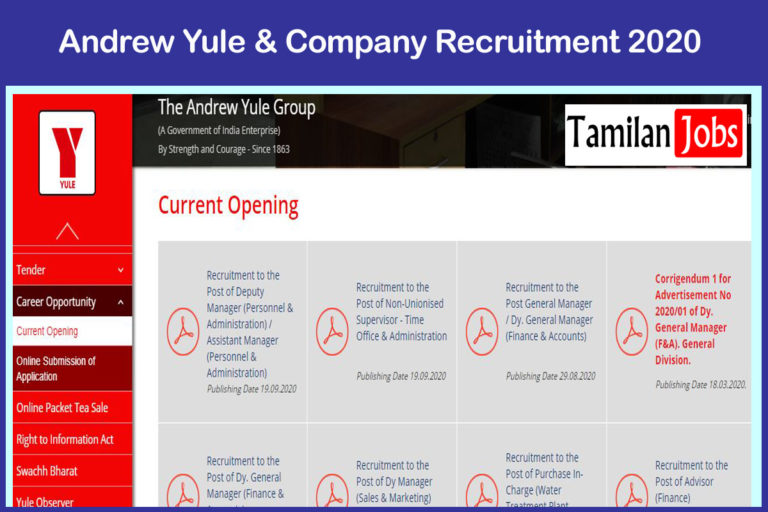 Andrew Yule & Company Recruitment 2020