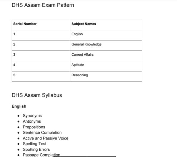 DHS Assam Syllabus 2020 PDF Download, Study materials, Exam Pattern at dhs.assam.gov.in