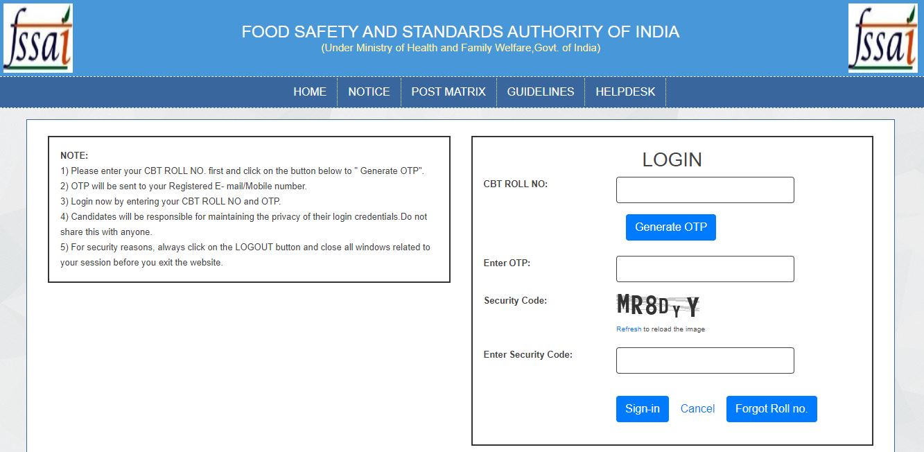 FSSAI Admit Card 2020