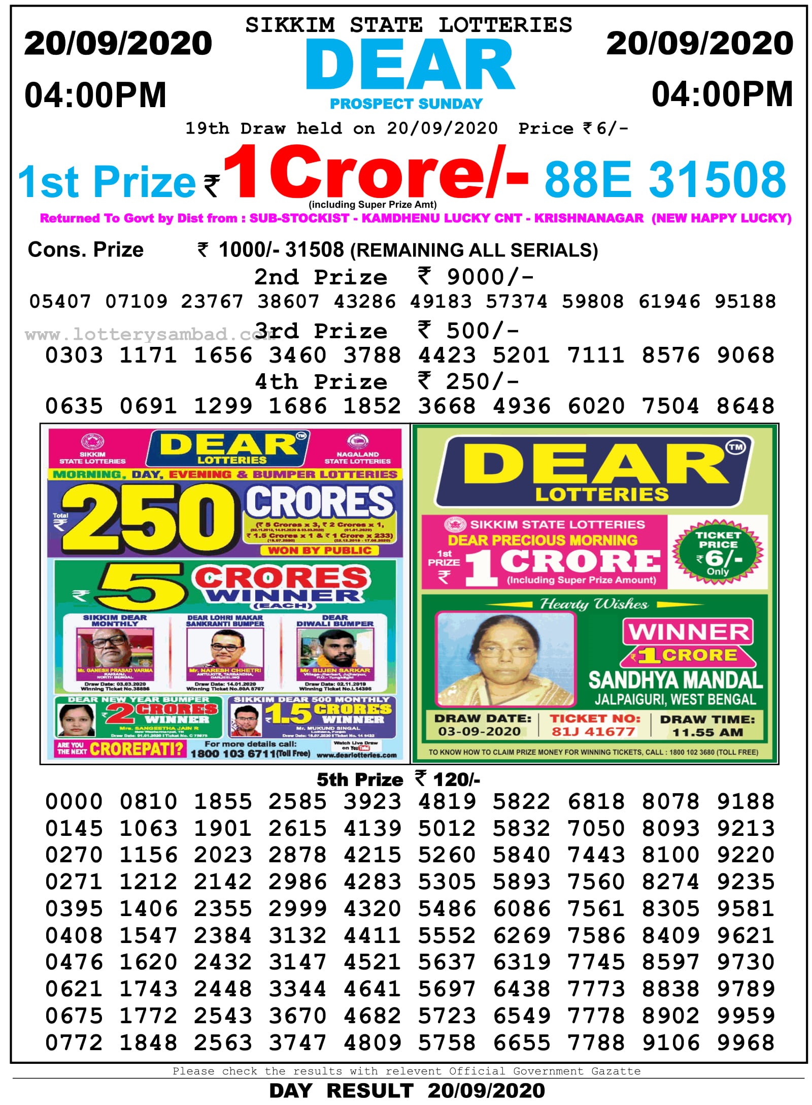 evening lotto results for today