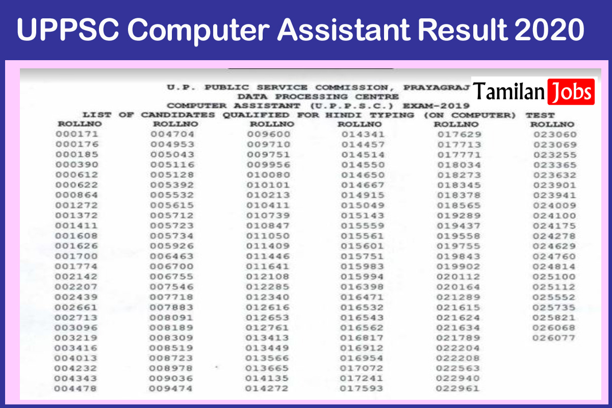 Uppsc Computer Assistant Result 2020