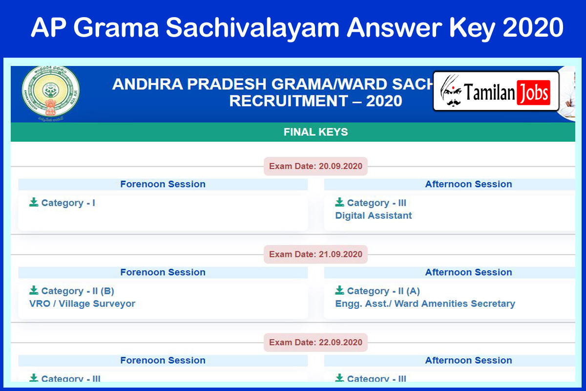 AP Grama Sachivalayam Answer Key 2020