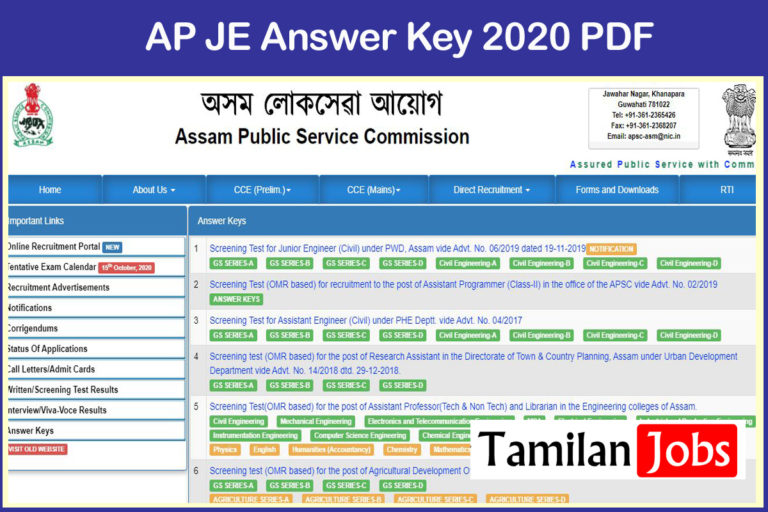AP JE Answer Key 2020 PDF