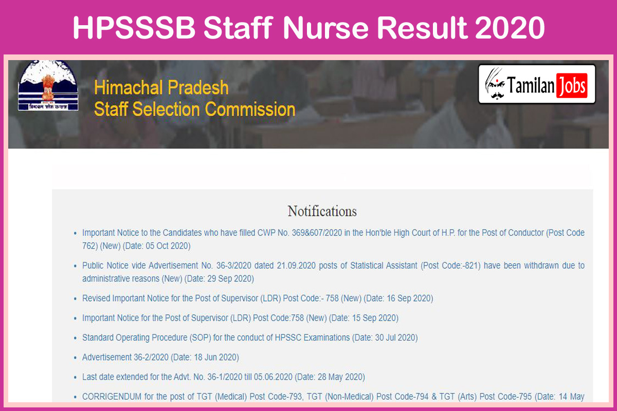 Hpsssb Staff Nurse Result 2020