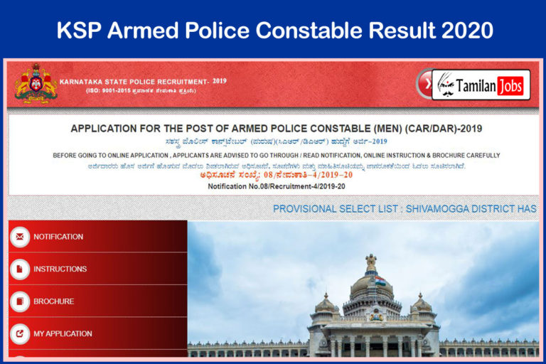 KSP Armed Police Constable Result 2020