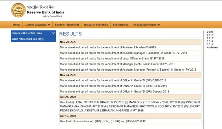 RBI Assistant Manager Result 2020
