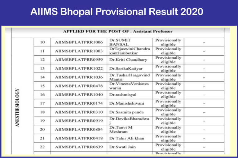 AIIMS Bhopal Group A Result 2020