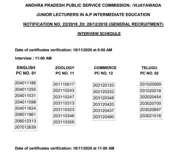 APPSC Interview Schedule 2020