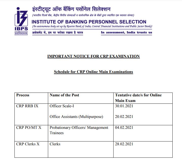 IBPS RRB PO, Clerk, Officer, Office Assistant Mains Exam Date 2021