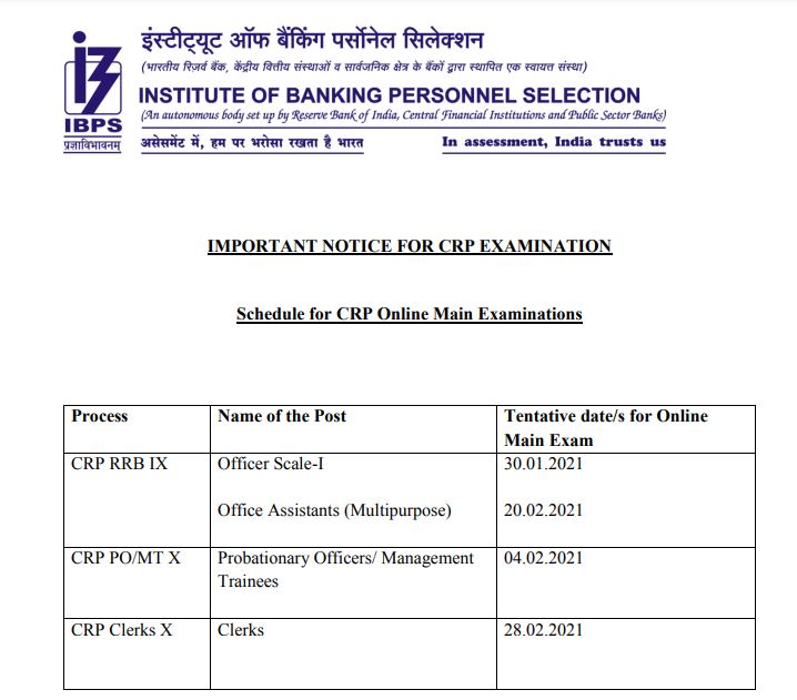 Ibps Rrb Po, Clerk, Officer, Office Assistant Mains Exam Date 2021