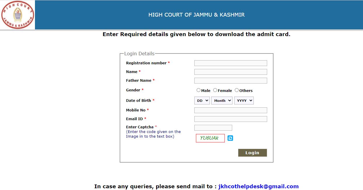 JK High Court Admit Card 2020