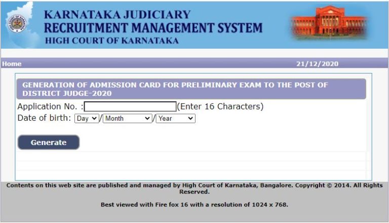 Karnataka High Court District Judge Hall Ticket 2020