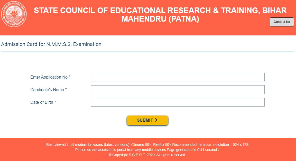 NMMS Bihar Admit Card 2021