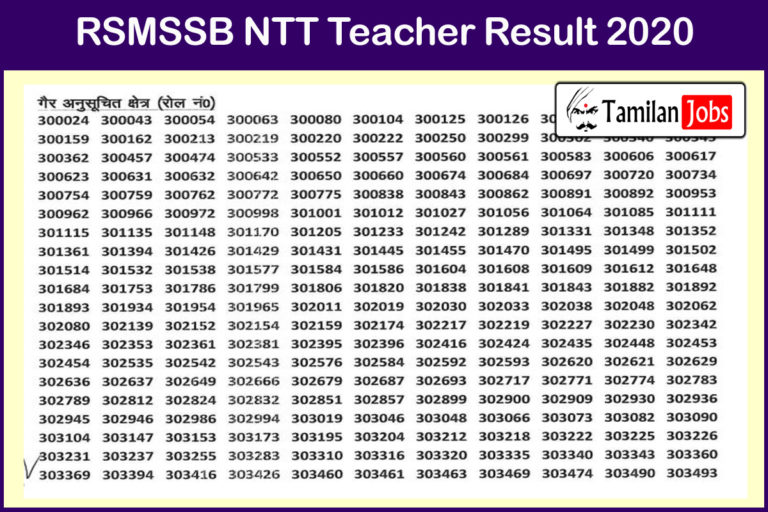 RSMSSB NTT Teacher Result 2020