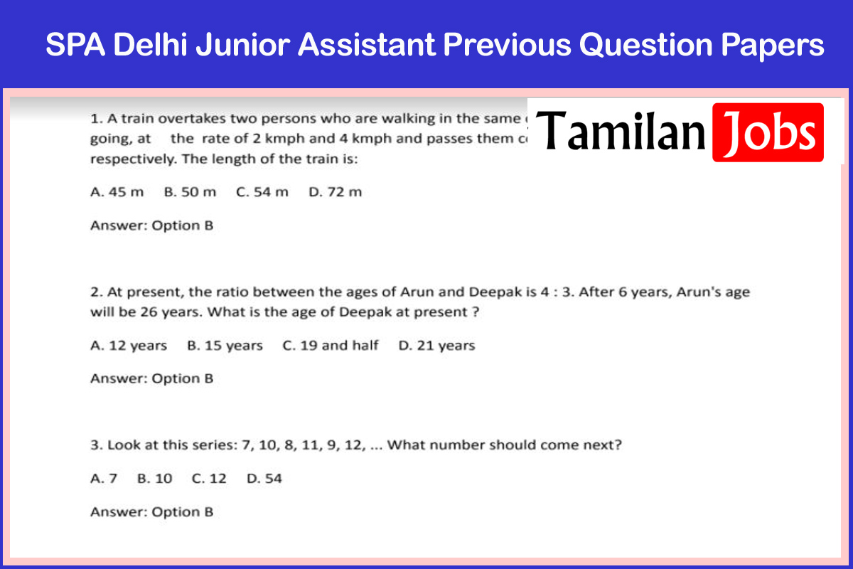 SPA Delhi Junior Assistant Previous Question Papers