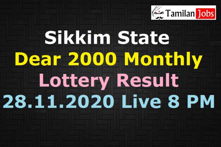 Sikkim Dear 2000 Monthly Lottery Result 28.11.2020 8 PM