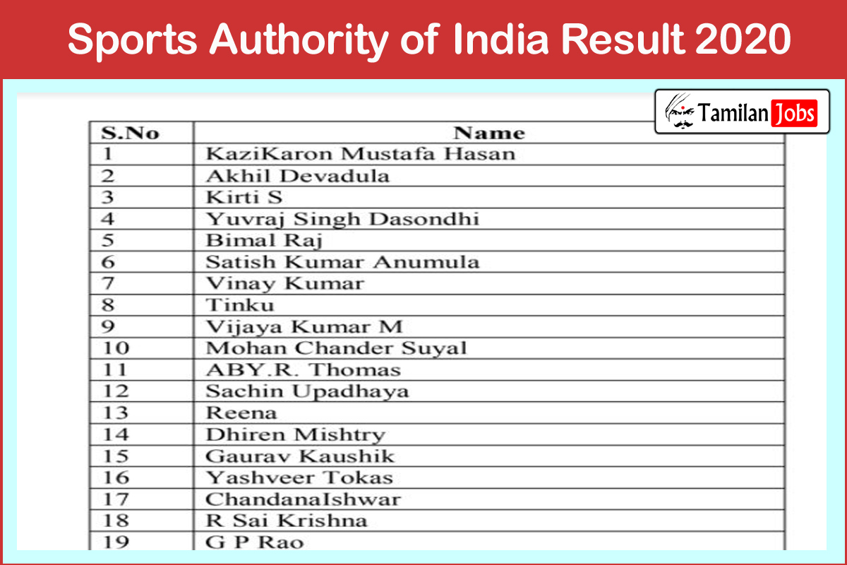 Sports Authority Of India Result 2020
