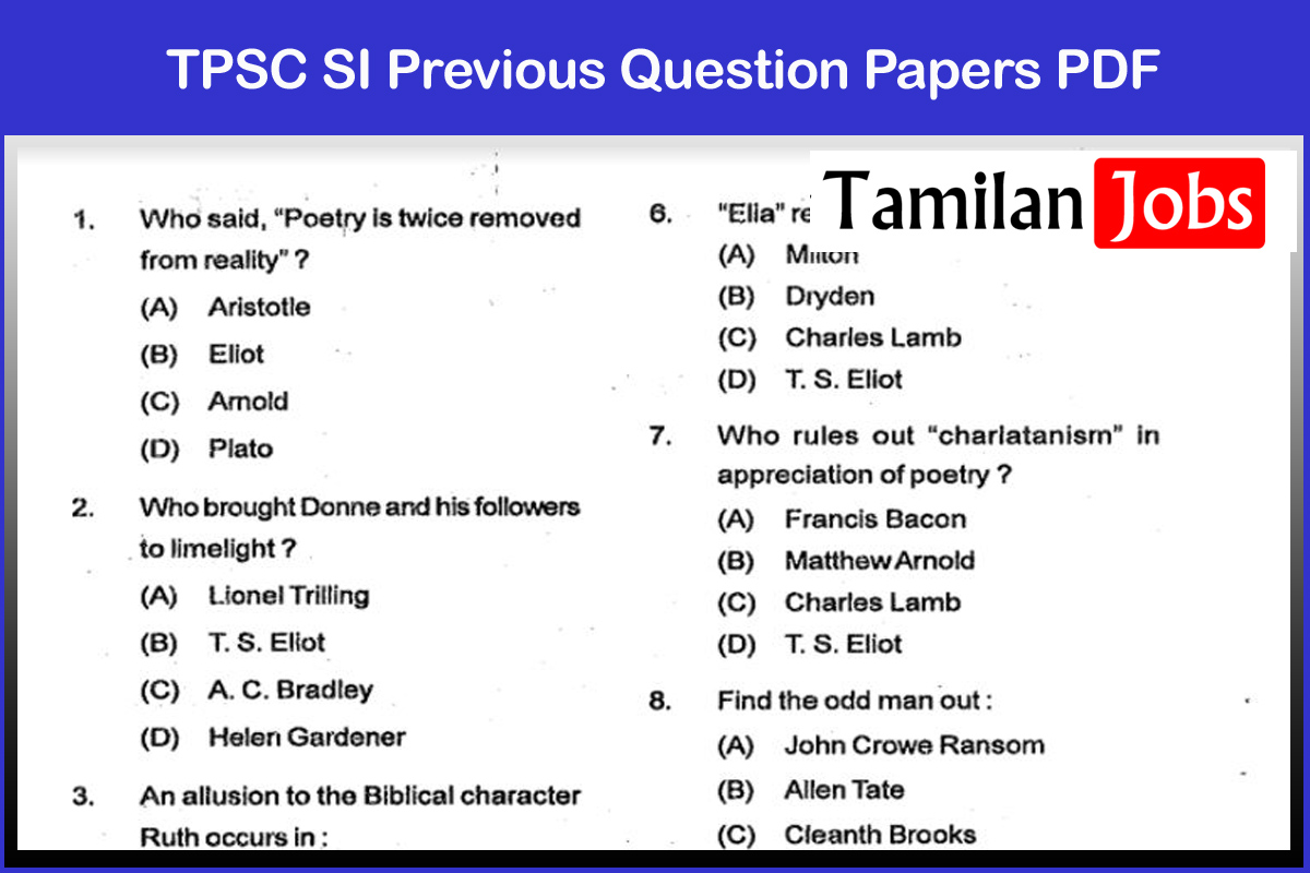 TPSC SI Previous Question Papers PDF