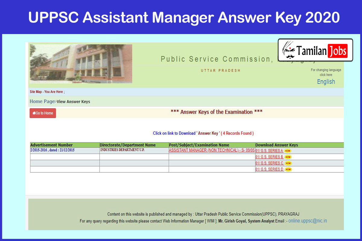 Uppsc Assistant Manager Answer Key 2020