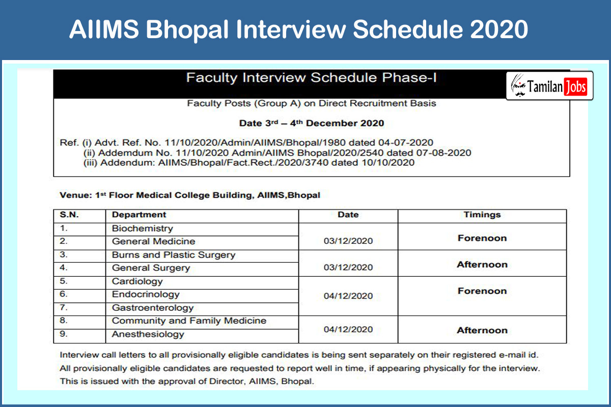 AIIMS Bhopal Interview Schedule 2020