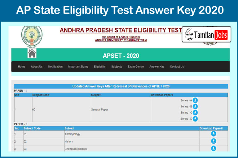 AP State Eligibility Test Answer Key 2020