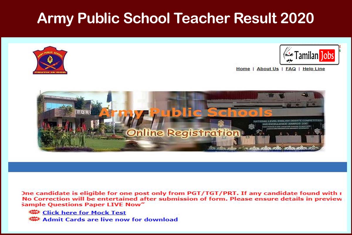 Army Public School Teacher Result 2020