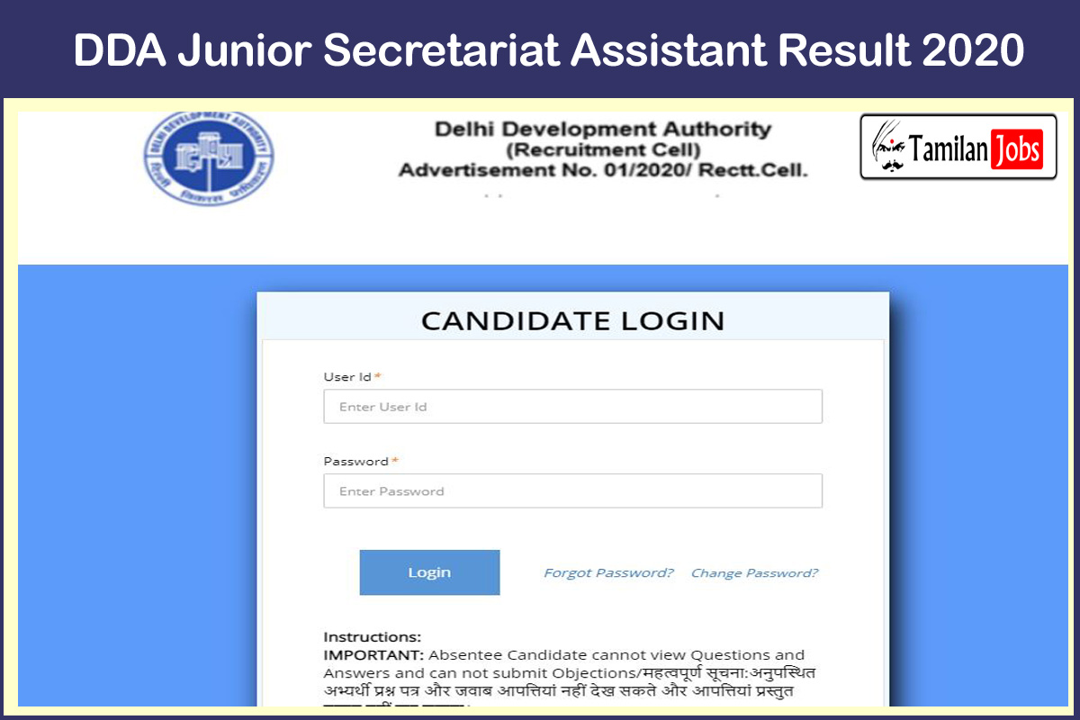 Dda Junior Secretariat Assistant Result 2020