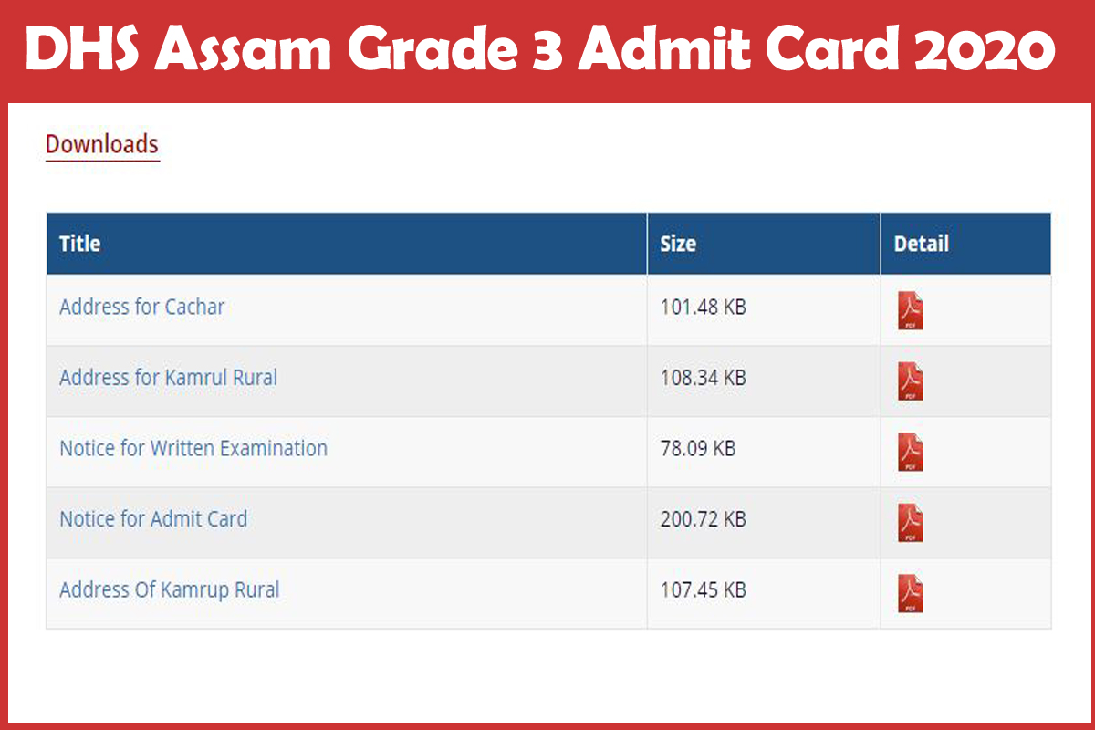 Dhs Assam Grade 3 Admit Card 2020