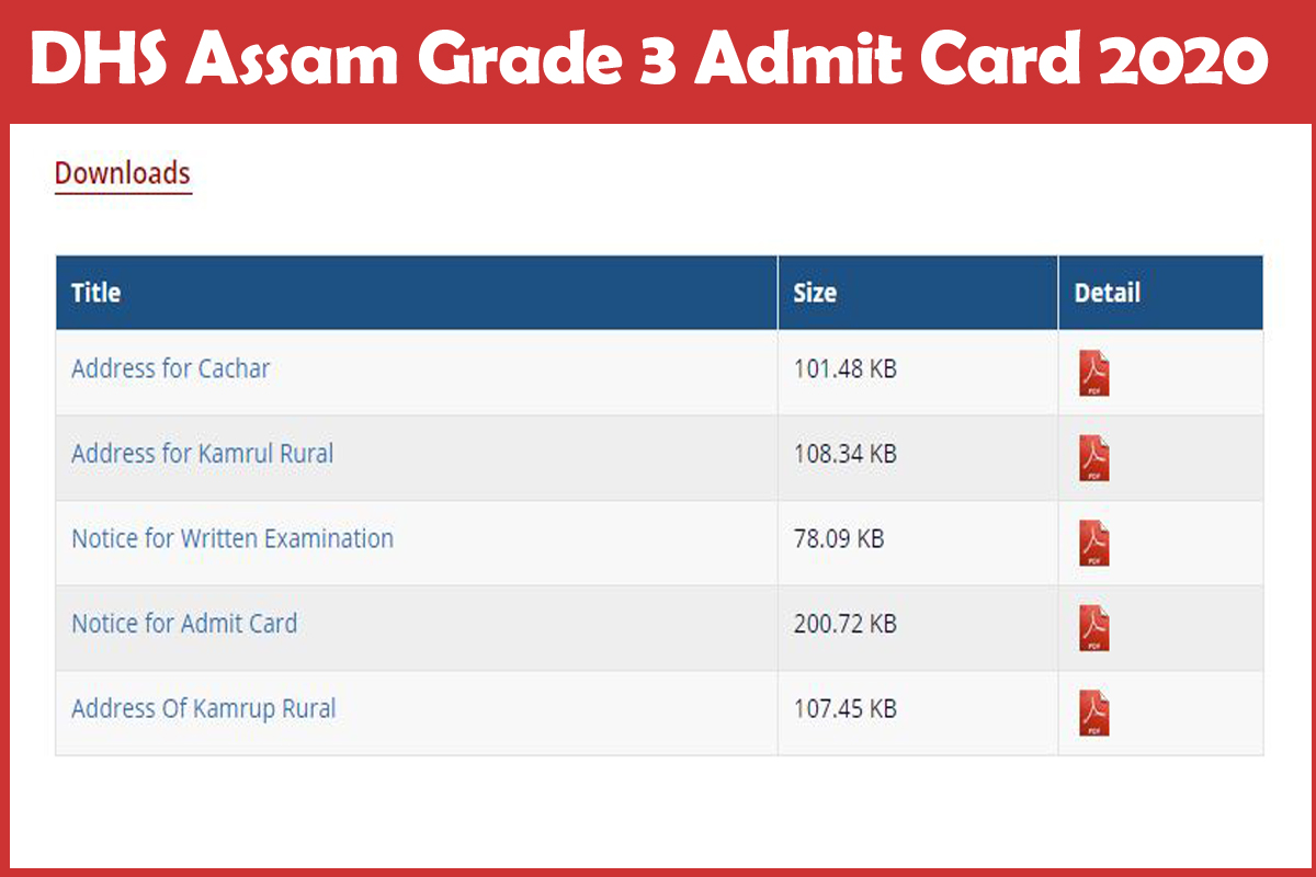 DHS Assam Grade 3 Admit Card 2020