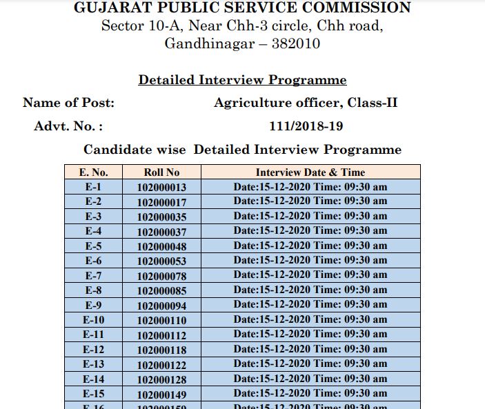 GPSC Interview Schedule 2020