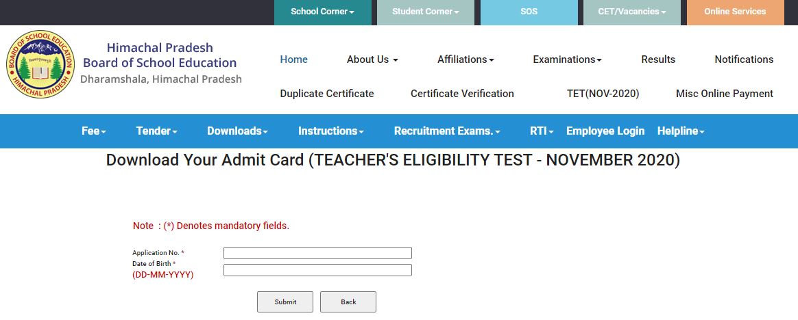 HP TET Admit Card 2020