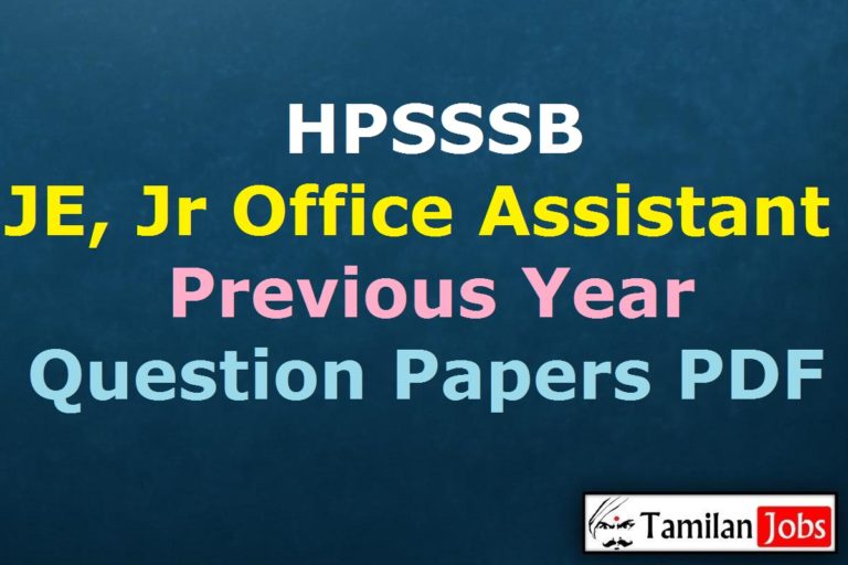HPSSSB JE, Junior Office Assistant, Ledge Keeper Previous Year Question Papers PDF