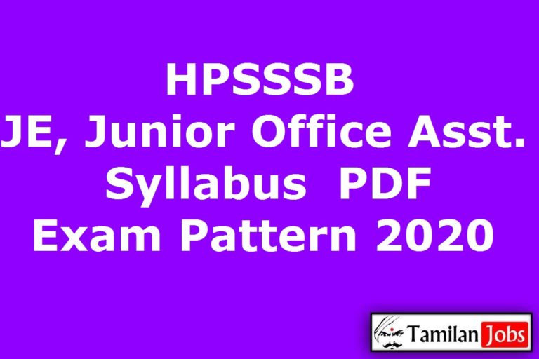 HPSSSB JE, Junior Office Assistant, Ledge Keeper Syllabus 2020