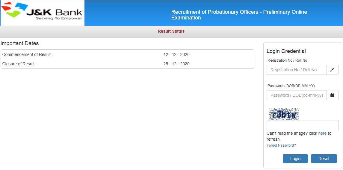 Jk Bank Po Result 2020