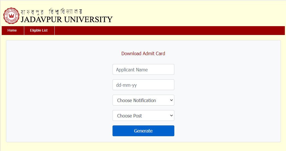 Jadavpur University Non Teaching Staff Admit Card 2020