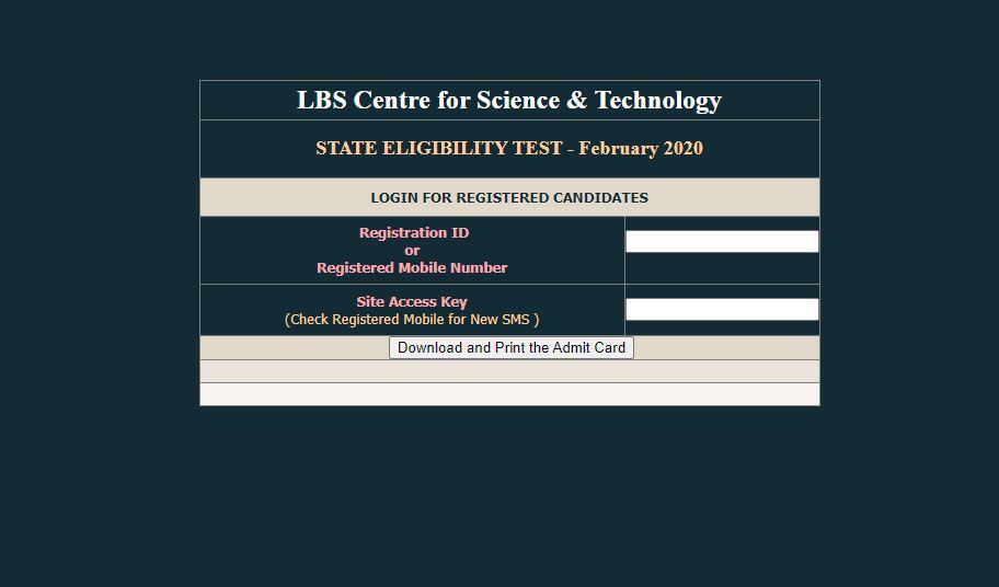 Kerala SET Admit Card 2020