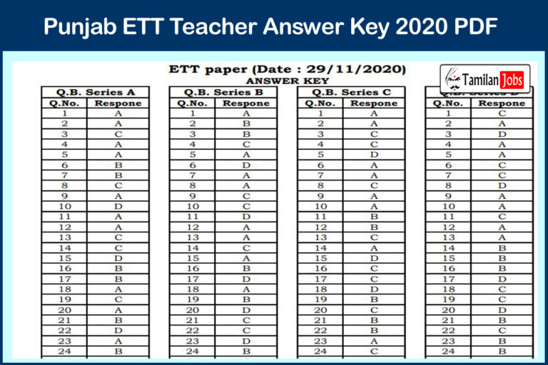 Punjab ETT Teacher Answer Key 2020 PDF