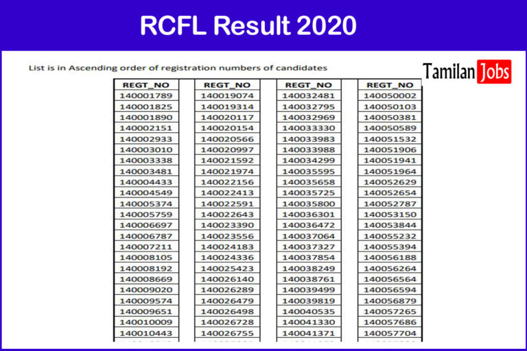 RCFL Result 2020