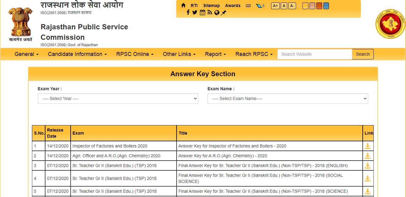 RPSC School Lecturer Answer Key 2020 PDF