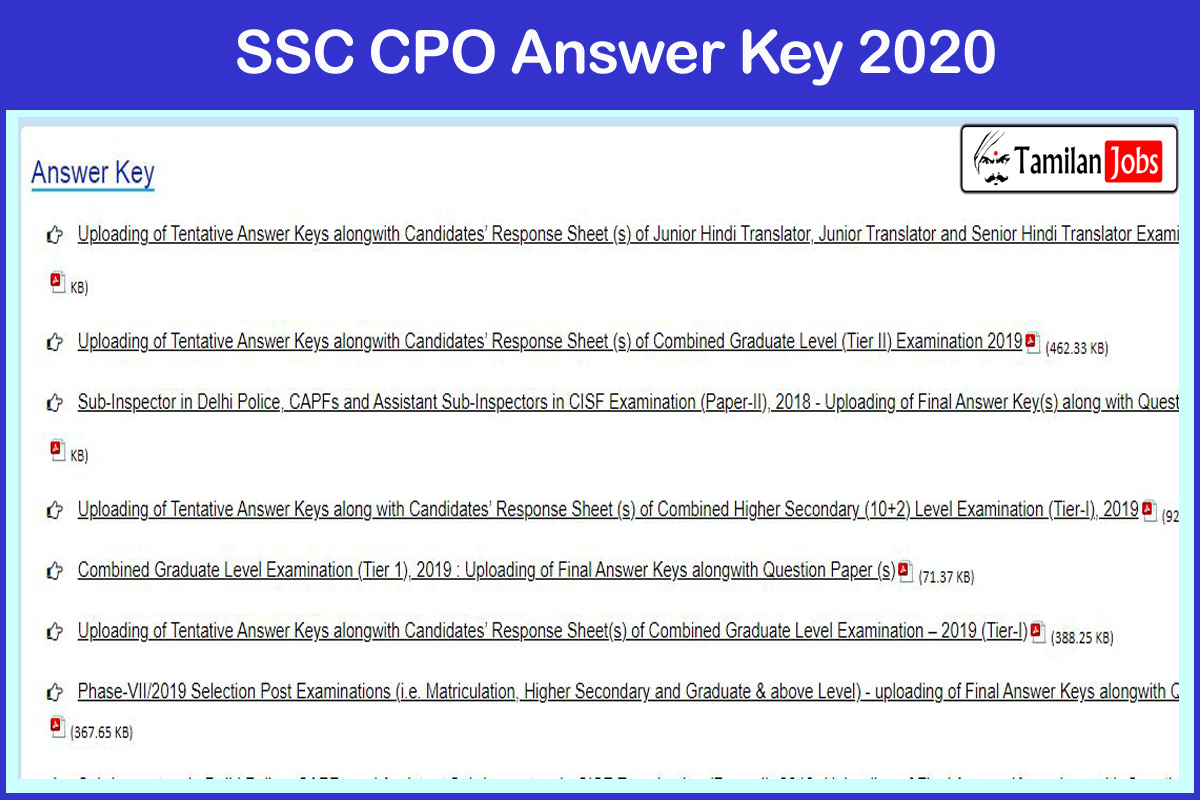 SSC CPO Answer Key 2020