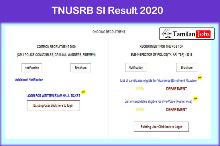 TNUSRB SI Result 2020